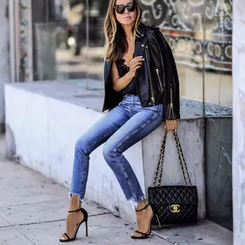 

Women's Long Sleeve Stand Collar Leather Jacket Loose Solid Color Leather Coat Cropped Autumn Spring Casual