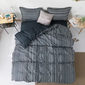 

Black Stripe Geometric 3/4pcs Bed Cover Set Cartoon Duvet Cover Bed Sheets And Pillowcases Comforter Bedding Set