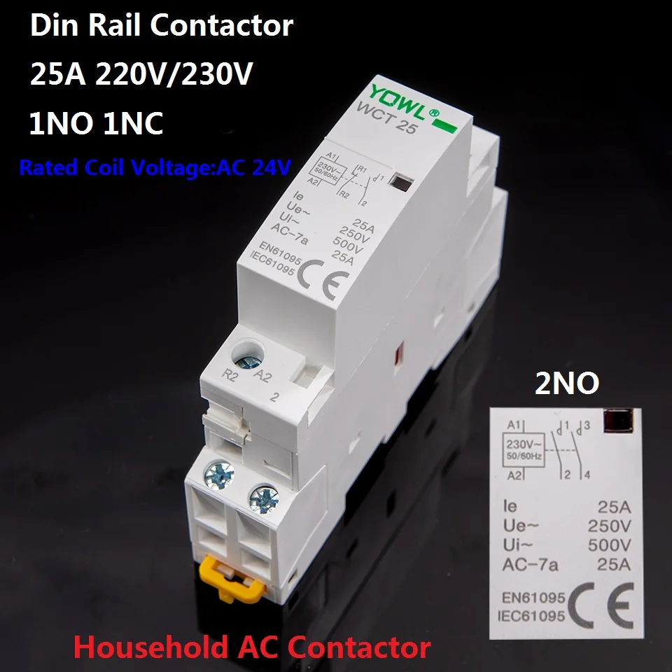 Contator ac 2no 1nc 2p 16a 25a 220v 230v 50 60hz Contator Modular ac Caseiro Peça