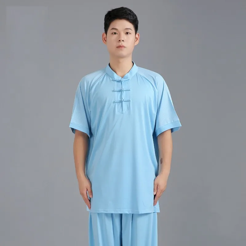 Summer Breathable Silk Short Sleeve Kung Fu Shirts Wing Chun Training Vintage Sport Tops Martial Arts Taichi Uniform Top Shirt