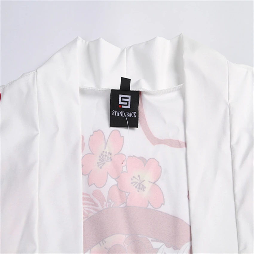 White Black Japanese Traditional Kimono for Man Crane Sakura Print Fashion Haori Cardigan Sunscreen Coat Robe Streetwear