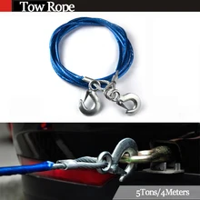 

Car Tow Rope 4M 5Ton Steel Wire Trailer Rope With Hook Heavy Duty Pull Cable Cleek For Vehicle Boat ATV Truck Yacht