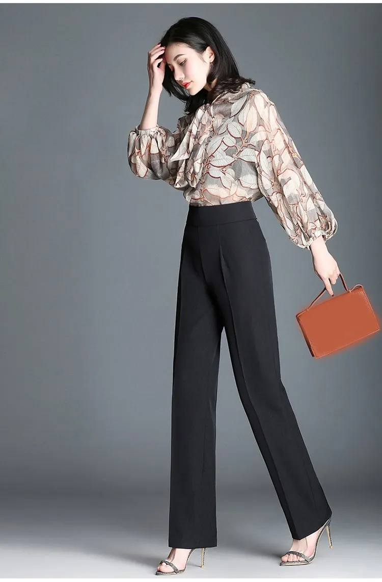 

Pop Tide Nice Summer Plus Size Women High Waist Slim Pants Ol Solid Color Wide Leg Pants Fashion Zippers Straight Trousers