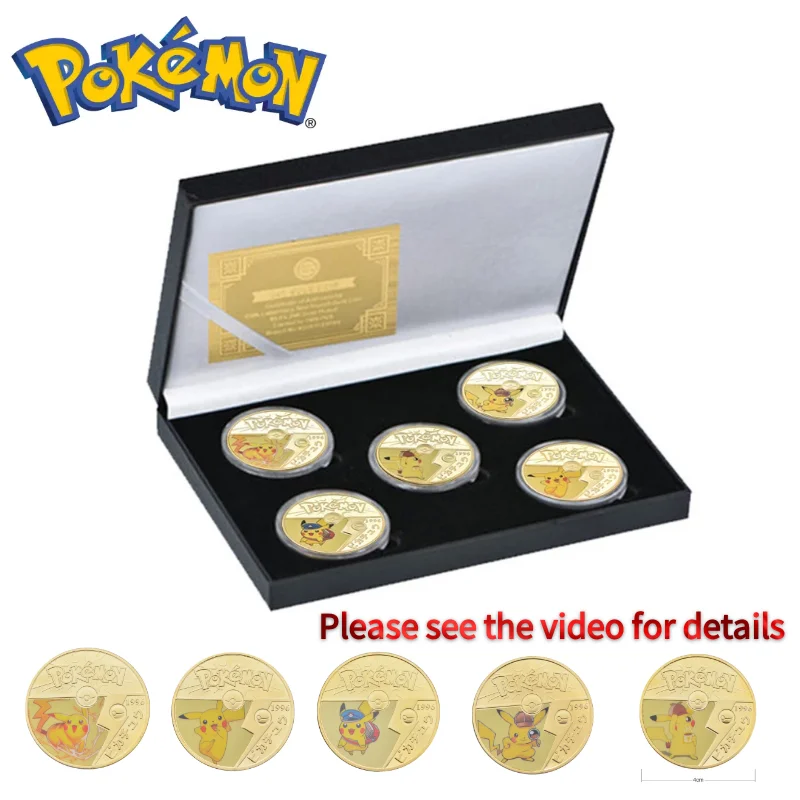 Charming Pokemon Commemorative Coin Kawaii Pikachu Patterns Gold Plated Color There Are 5 Pieces Ln A Gift Box Anime | Игрушки и хобби