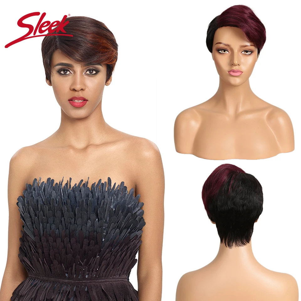 Sleek короткие парики из человеческих волос 100% Remy бразильский клубничный красный