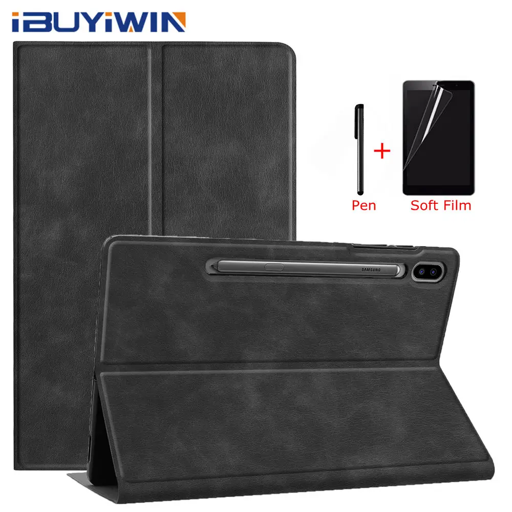 IBuyiWin Премиум Смарт из кожи пу и ТПУ чехол для Samsung Galaxy Tab S6 10,5 SM-T860 SM-T865 10," планшет Funda Чехол+ пленка+ ручка