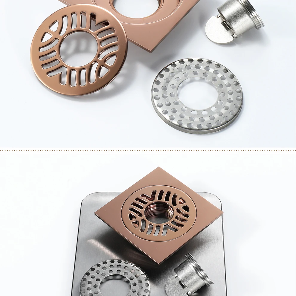 Washing Machine Floor Drain Square 10x10cm Brass Champagne Gold Balcony Toilet Hair Strainer Bathroom Anti Odor Drains HIDEEP
