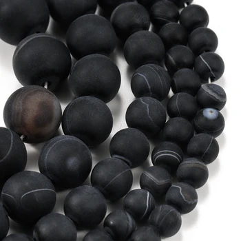 

1strand/lot 4 6 8 10 12mm Black Matt Natural Stone Stripe Agates Round Loose Beads For DIY Bracelet Jewelry Makings Supplies