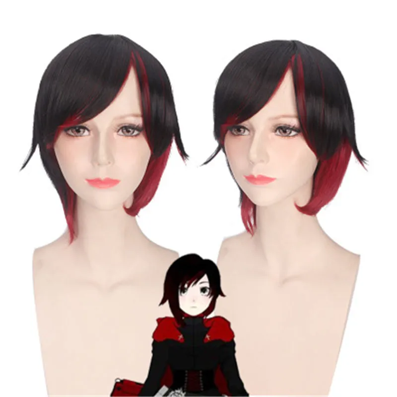

Anime Wigs Rwby Red Trailer Ruby Rose Hoodie Short Black Red Ombre Cosplay Costume Wig Heat Resistant Wigs