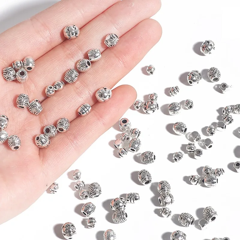 20-50pcs Silver Color Metal Flower Spacer Beads Charms Round Hole Loose Bead Pendant Bracelet DIY Jewelry Accessories Findings | Украшения