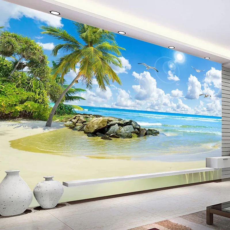 Custom Photo Wallpaper For Bedroom Walls 3D Seascape Beach Wall Murals ...