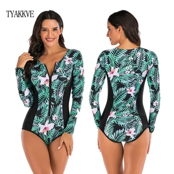 

Rashguard Long Sleeve Swimsuit One Piece Print Surfing Swim Suit 2020 Swimwear Women Sport Bodysuit Plus Size Monokini S-XXL