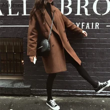 Шерстяной женский длинный Повседневный 2XL отложной воротник двубортный простой студенческий женский s смесь Harajuku корейский стиль свободный Универсальный