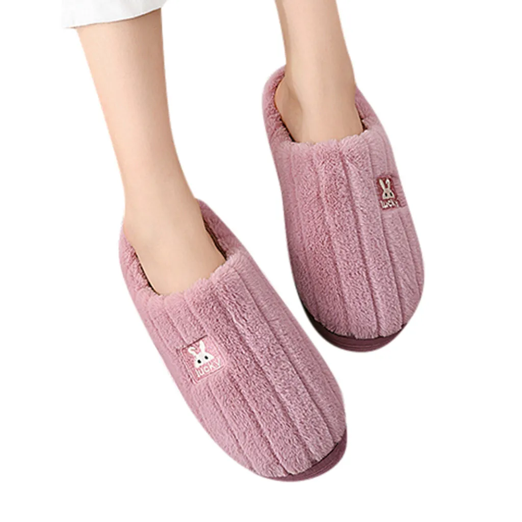 

Direct Striped Rabbit Pattern Warm Fur Slippers Mens Women's Couples Rabbit Warm Non-slip Floor Home Slippers Bedroom Shoes