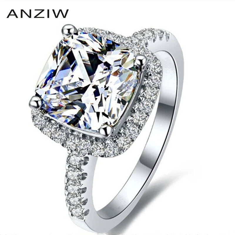 Luxury 3 Carat Fidanzamento Halo Rings Princess Stlye Cushion Cut Anelli Donna 925 Sterling Silver Women Wedding Jewelry