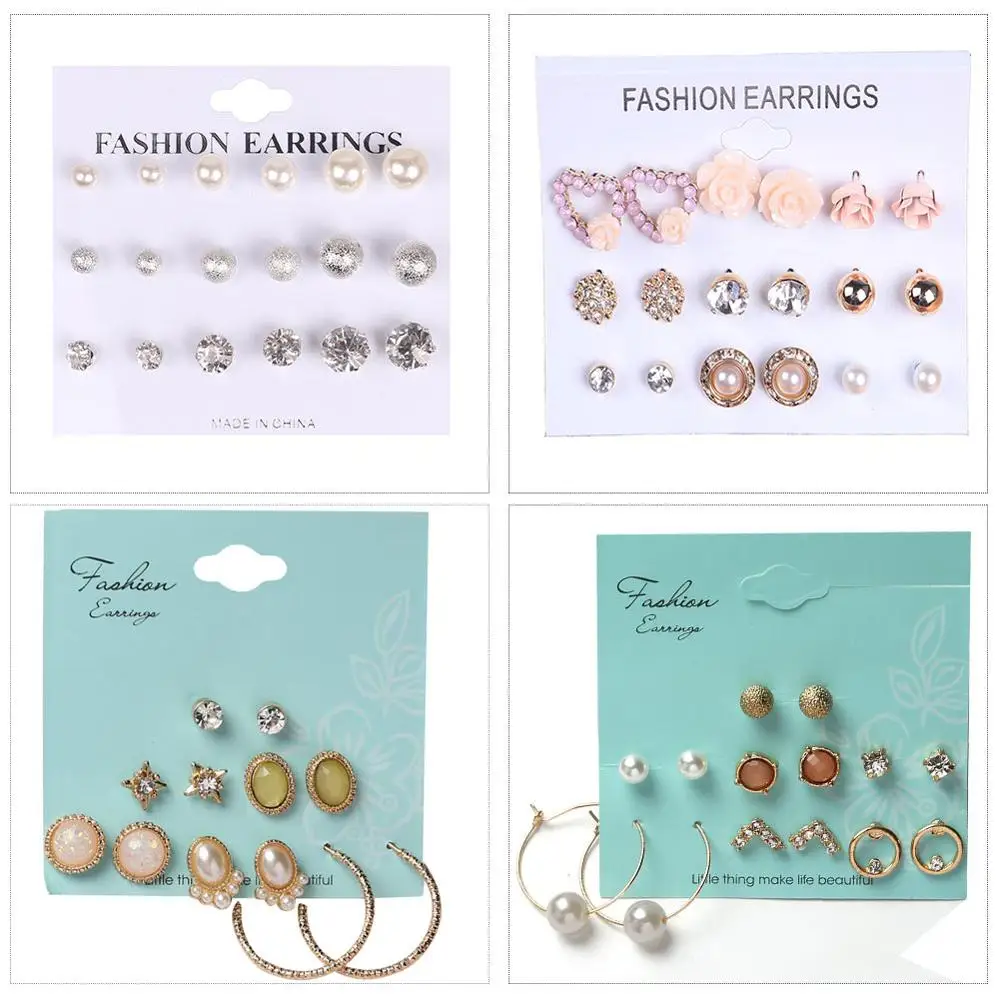 BRAVEKISS цветок Звезда комплект жемчужных серег CZ Ретро цветок серьги-гвоздики в форме сердца обруч круглые модные ювелирные изделия для женщин на каждый день/для шоппинга