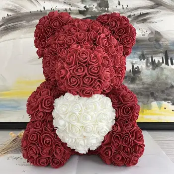 

2020 Hot Sale 40cm Bear of Roses Artificial Flowers Home Wedding Festival DIY Cheap Wedding Decoration Gift Box Wreath Crafts