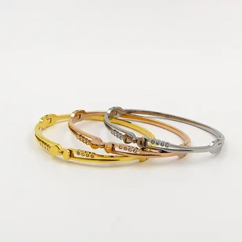 

forever love double heart bow with diamond bracelet fashion women's heart titanium steel bracelet