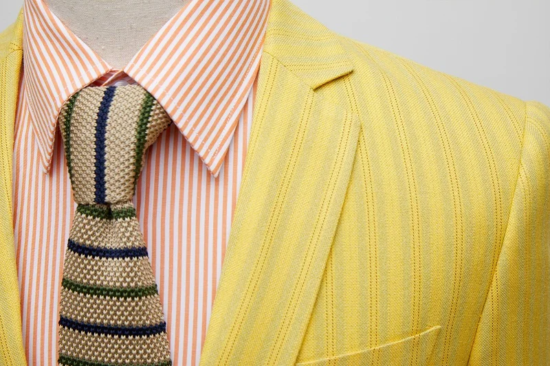 Тянь Цюн желтый полосатый костюм для мужчин бизнес нормальные смокинги 2 шт. костюмы хост сцены Мужские костюмы(пиджак+ брюки) S-2XL