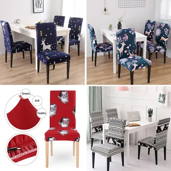 

1/2Pcs Christmas Printed Big Chair Cover Elastic Seat Chair Covers Xmas Stretch High Back Slipcovers For Christmas Hotel Banquet