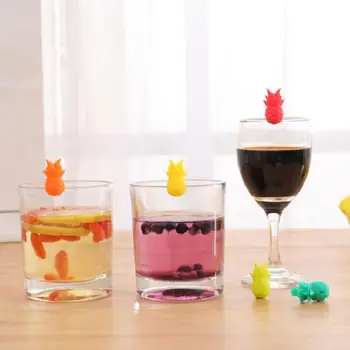 

6pcs Washable Silicone Pineapple Wine Glass Marker Identification Cup Labels Recognizer Cup Distinguisher Bar Sign Tools