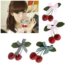 Женские милые волосы в форме вишни, 6 г, повседневные заколки для волос, заколки для волос в горошек, 4 см/1,6 дюйма, повседневные аксессуары с бантом