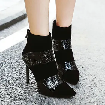 

Black Stiletto Heels Ankle Boots for Women Fashion Faux Suede High Heel Booties Ladies Party Wedding Shoes Woman Winter 2019