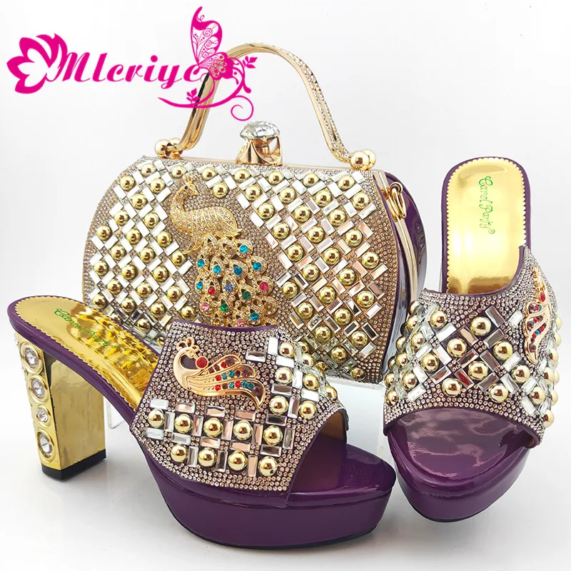 

Purple African Woman High Heels Sandals And Matching Bag Set For Party 2020 Hot Sale Italian Woman Shoes And Bag To Match Set