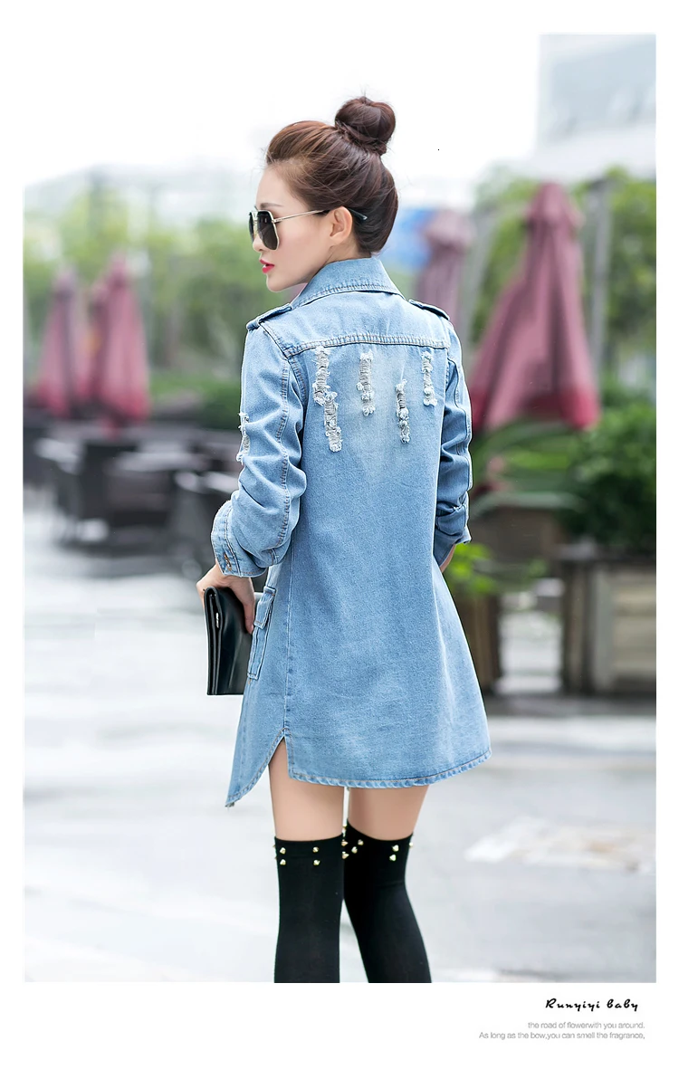 3304 Весенняя рваная джинсовая куртка женская тонкая длинная куртка-ветровка джинсовая куртка с дырками Harajuku винтажная верхняя одежда S-3XL
