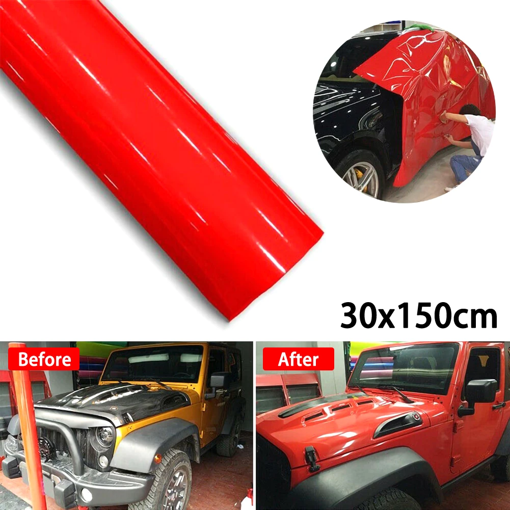 1Roll Super Gloss Red Vinyl Film Car Wraps Auto Glossy Red Foil Car Wrap Film Vehicle Sticker 30 X 152cm cute car decals