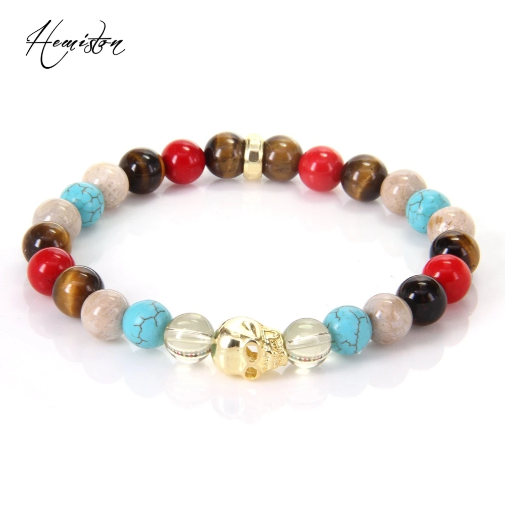 Thomas Red Coral Mix Di Materiali Colorati Con Bracciale In Oro Con Teschio, Glam Jewelry Soul Gift For Women Ts 193