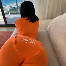 

2021V Neck Buttoned Long Sleeve Jumpsuit Embroidery Pants Skinny Jumpsuit Women One Piece Outfit Jump Suits for Women