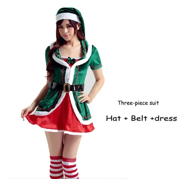 

2019 Women Christmas Dress Green Elegant Party Off Shoulder Dress Three-piece Suit New Years Costume Vestidos