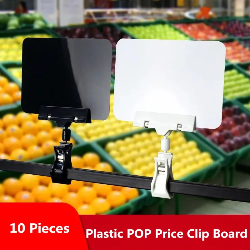10 Pieces A6 Plastic Adjustable Merchandise Sign Clip Rotatable Pop Clip-on Holder Stand Rewrite Price Holders Tag Clip Board 10 pieces a5 adjustable plastic merchandise sign rotatable pop clip holder display stand supermarket price tag clip board