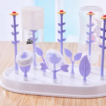 

Flower Type Multifunctional Baby Bottle Holder Storage Box Drain Rack with Dust Cover Kids Infants Bottles Drying Racks