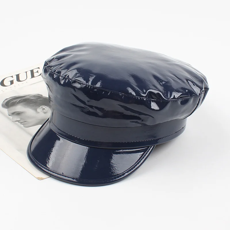

Women Punk Navy Cap Fashion PU Army Military Caps Funky Iron Solid Color Sailor Caps Hat Woman Cool Marine Hat Caps for Woman