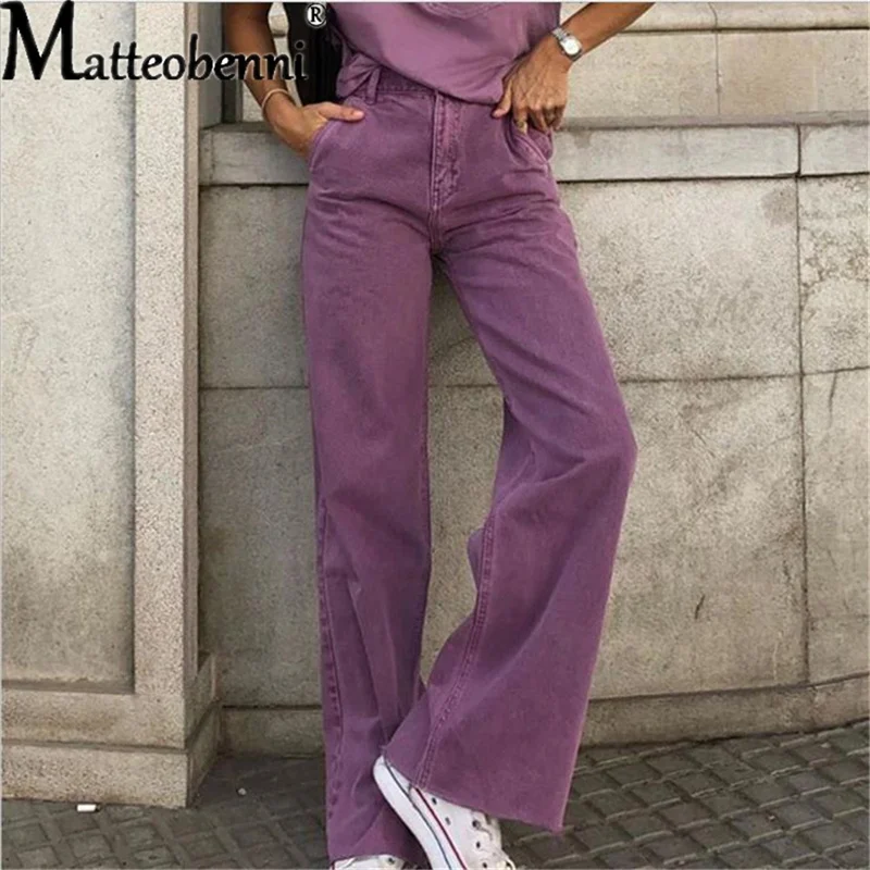 Women Solid Vintage High Waist Wide Leg Denim Trousers Ladies Simple  All-Match Loose Fashion Harajuku Womens Chic Casual Jeans