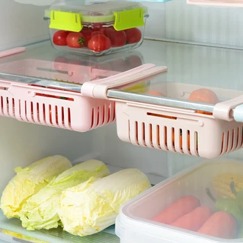 

Kitchen Organizer Adjustable Kitchen Refrigerator Storage Rack Fridge Freezer Shelf Holder Pull-out Drawer Organiser Space Saver