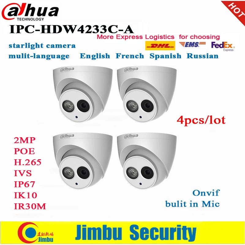 

Dahua IP Camera multi-language 2MP IPC-HDW4233C-A Starlight PoE H.265 H.264 Built in Mic IR30m Network CCTV Camera onvif IP67
