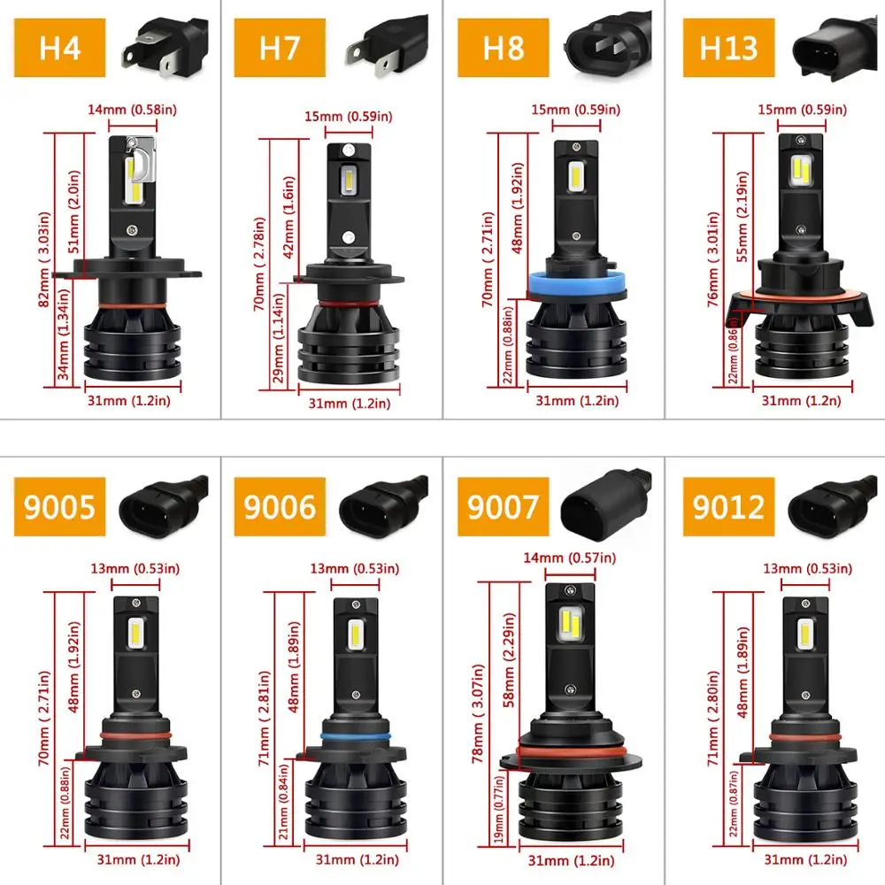 2X 6000K H4 светодиодный H7 H11 H8 автомобильные лампы для фар машины LED Автомобильная