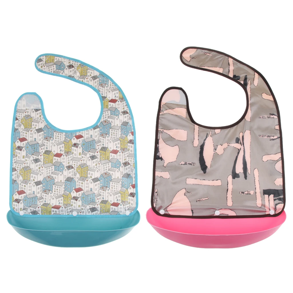 2Pcs Adult Bib Apron - Washable Clothing Protector - Waterproof Crumb Catcher for Elderly Youth Eating - Adjustable