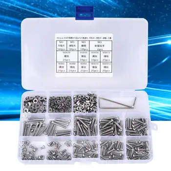 

Hex Socket Screw 662pcs SUS304 M3 Pan Head Hex Socket Screw Nut Flat Washer Spring Gasket Wrench Repair Kit brass screw