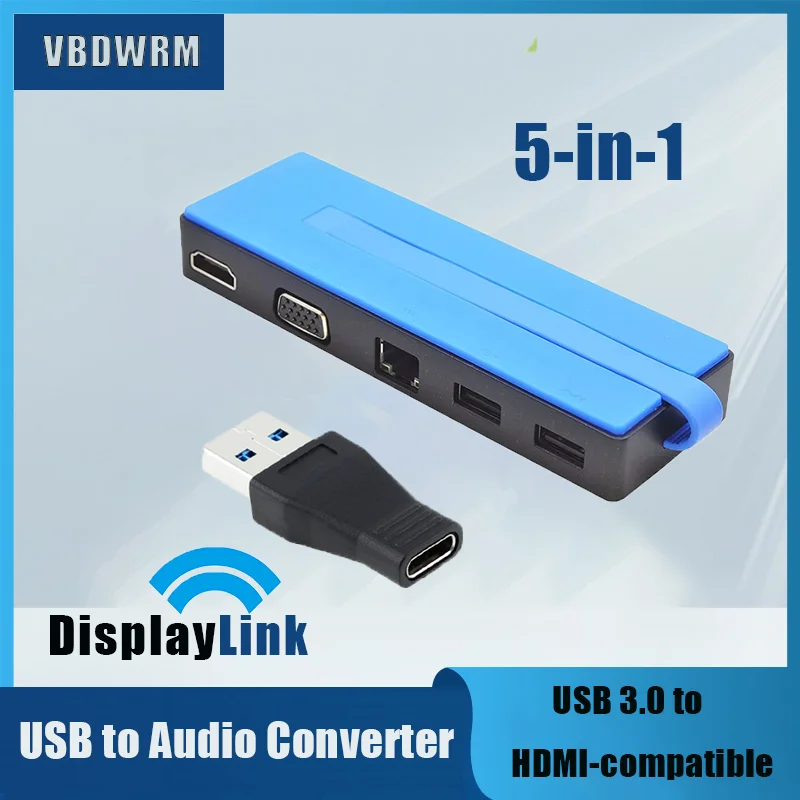USB 3.0 to HDMI-compatible Converter 5-in-1 to VGA HD DVI Adapter for Win 10 Mac Os. Displaylink USB 3.0 Video & Audio Converter