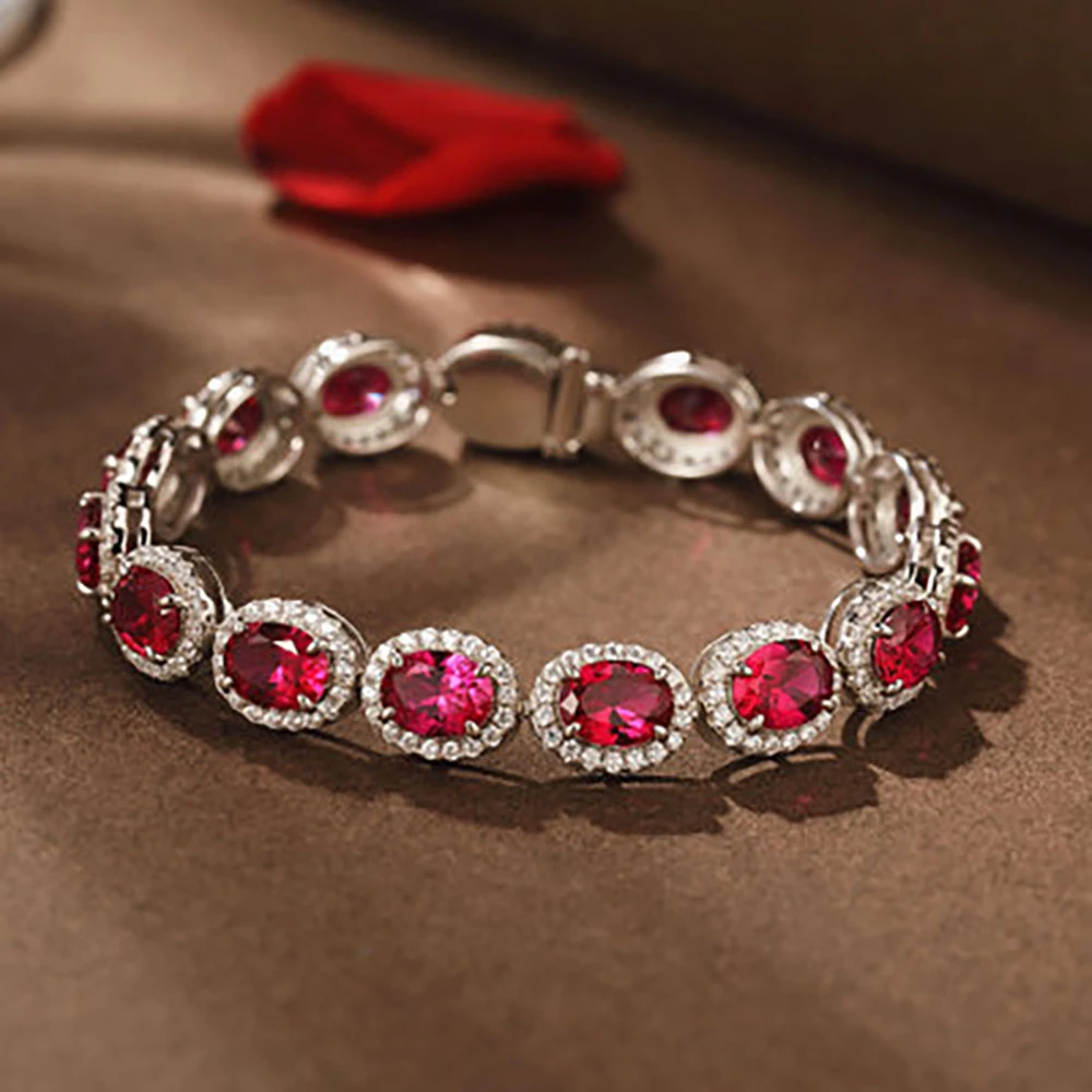 女性用100 ファイン925シルバーブレスレット ルビーレッドジェムストーン 高級ウェディングジュエリー Bracelets Bangles Aliexpress
