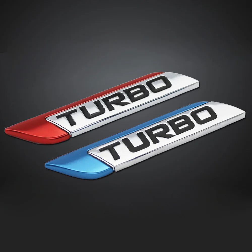Twin Turbo Car Emblem Badges - 2Pcs Silver Red Metal Trunk Lid Stickers 3D Racing Logo