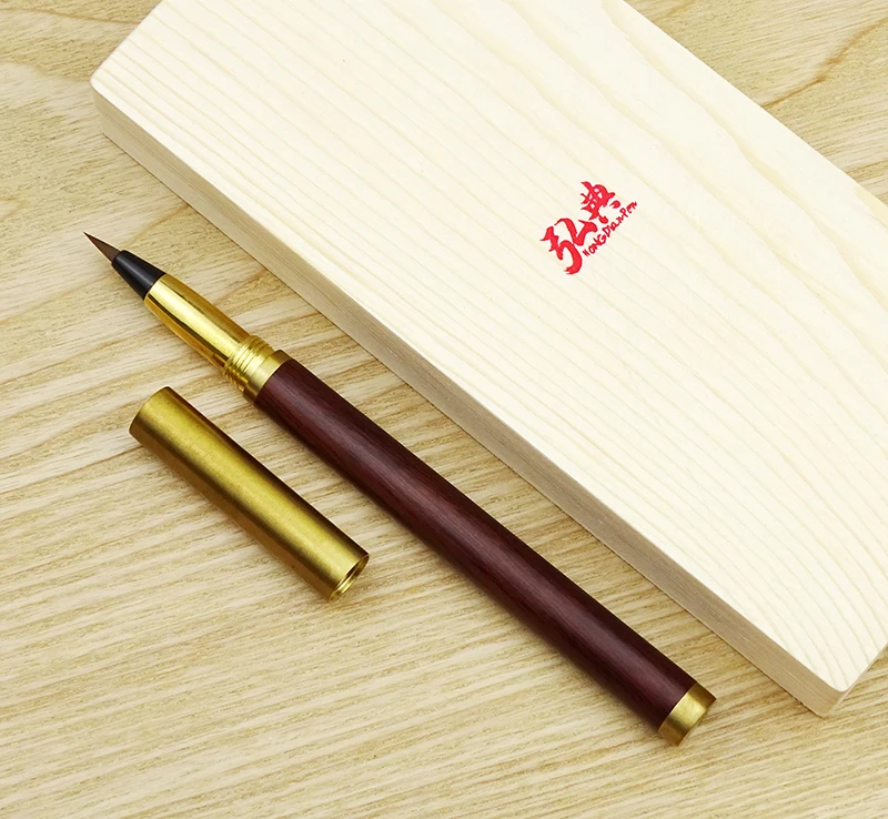 kaco edge fountain pen brushed matte ink pen come with 1pc original schmidt converter gift box coffee blue black writing pen set Hongdian Handmade Rosewood & Brass Brush Pen Calligraphy Soft Nib 0.7-5mm Come with Converter Art Drawing Writing Gift Ink Pen