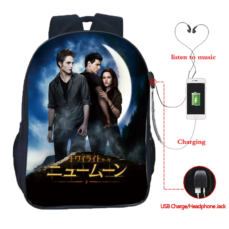 3 Красивый рюкзак Twilight USB Charge для мужчин и женщин, рюкзак для девочек и мальчиков, модный рюкзак, красивый рюкзак edard Cullen - Цвет: 3