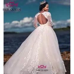 Прозрачные с круглым вырезом Длинные рукава нежные вышитые свадебные платья бальное платье сексуальное с открытой спиной Большие размеры