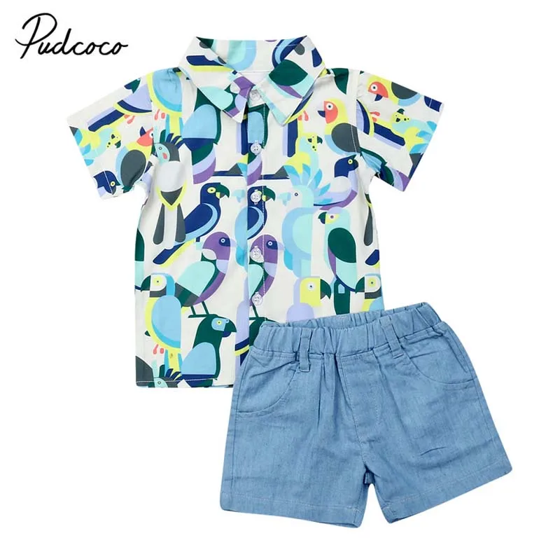 

2019 Brand Kids Toddler Baby Boys Animal Shirt Cartoon Tops Shorts Pants Outfits Gentleman Clothes Sunsuit Casual 2Pcs Set Party