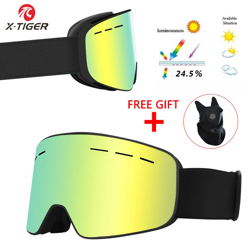 X-TIGER, брендовые очки для сноуборда, для мужчин и женщин, лыжные очки, двухслойные,, UV400, анти-туман, большая Лыжная маска, очки для катания на лыжах - Цвет: XJ-0203